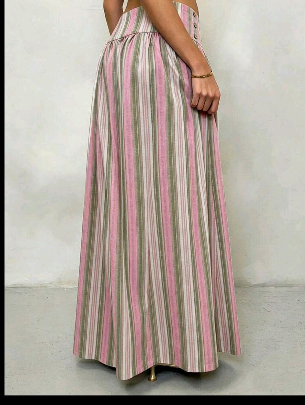 Striped Wide-Leg Palazzo Pants - Pink & Green - Picture 2 of 5